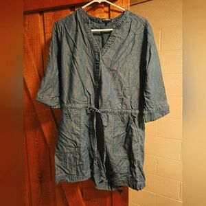 Blue Denim Romper with Tie Waist. Size Large